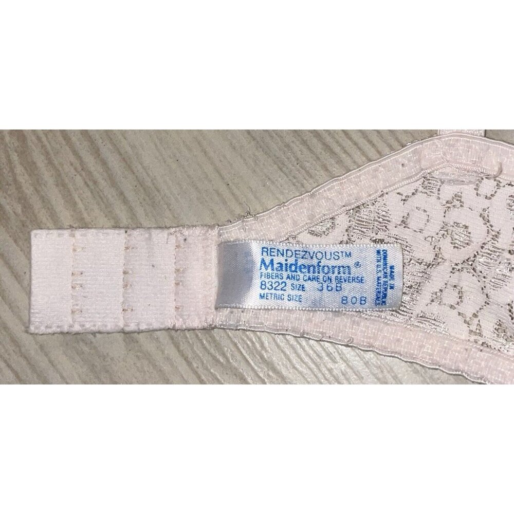 Vtg Maidenform 8322 Rendezvous Padded Push Up Bra Satin Lace Womens 36B Ivory - Picture 6 of 6